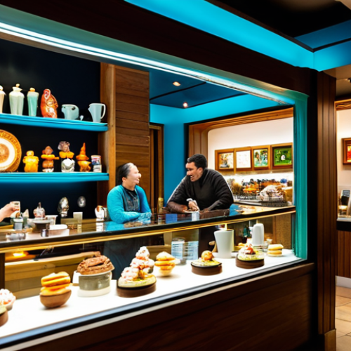 Home 4 A vibrant, welcoming cafe interior dedicated to collectible figurines. Diverse adult and child patrons, all in modest, appropriate attire, are seen interacting. Some are admiring intricate figurines within brightly lit glass display cases, while others relax at tables, enjoying themed coffees and pastries. Subtle life-size statues of popular heroes are visible in the background, adding to the immersive atmosphere. The scene is captured with professional photography, showcasing a warm, inviting ambiance. Perfect anatomy, correct proportions, natural poses, well-formed hands, proper finger count, natural body proportions, safe for work, appropriate content, fully clothed, family-friendly.